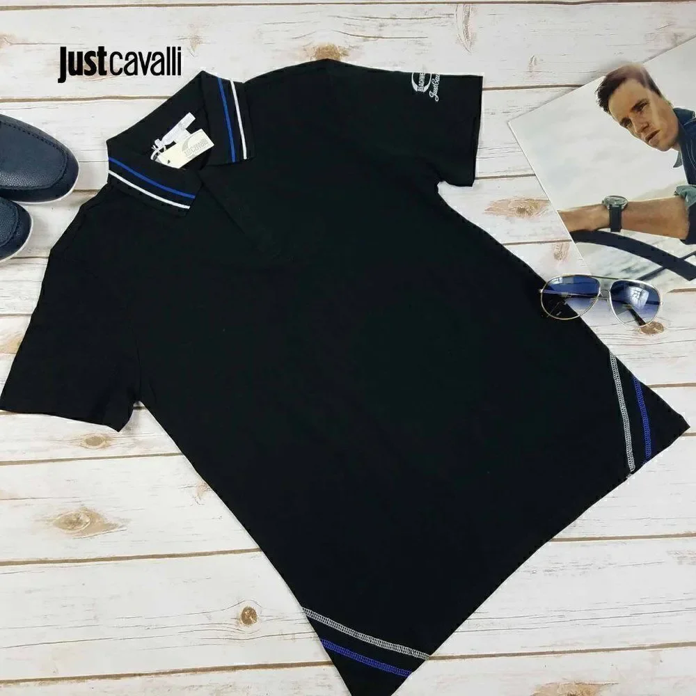 New Just Cavalli Men Black 3-Button Classic Light Cotton Polo Shirt Tee XS - Picture 1 of 5